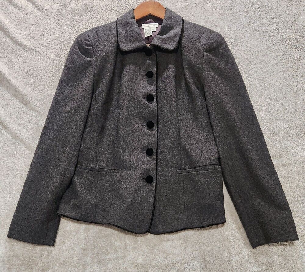 Talbots Vintage Gray Worsted Wool Button Up Blazer Size 8 Business Professional